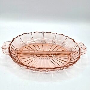 Anchor Hocking Pink Depression Glass Divided Relish Dish "Oyster & Pearl" 1930's